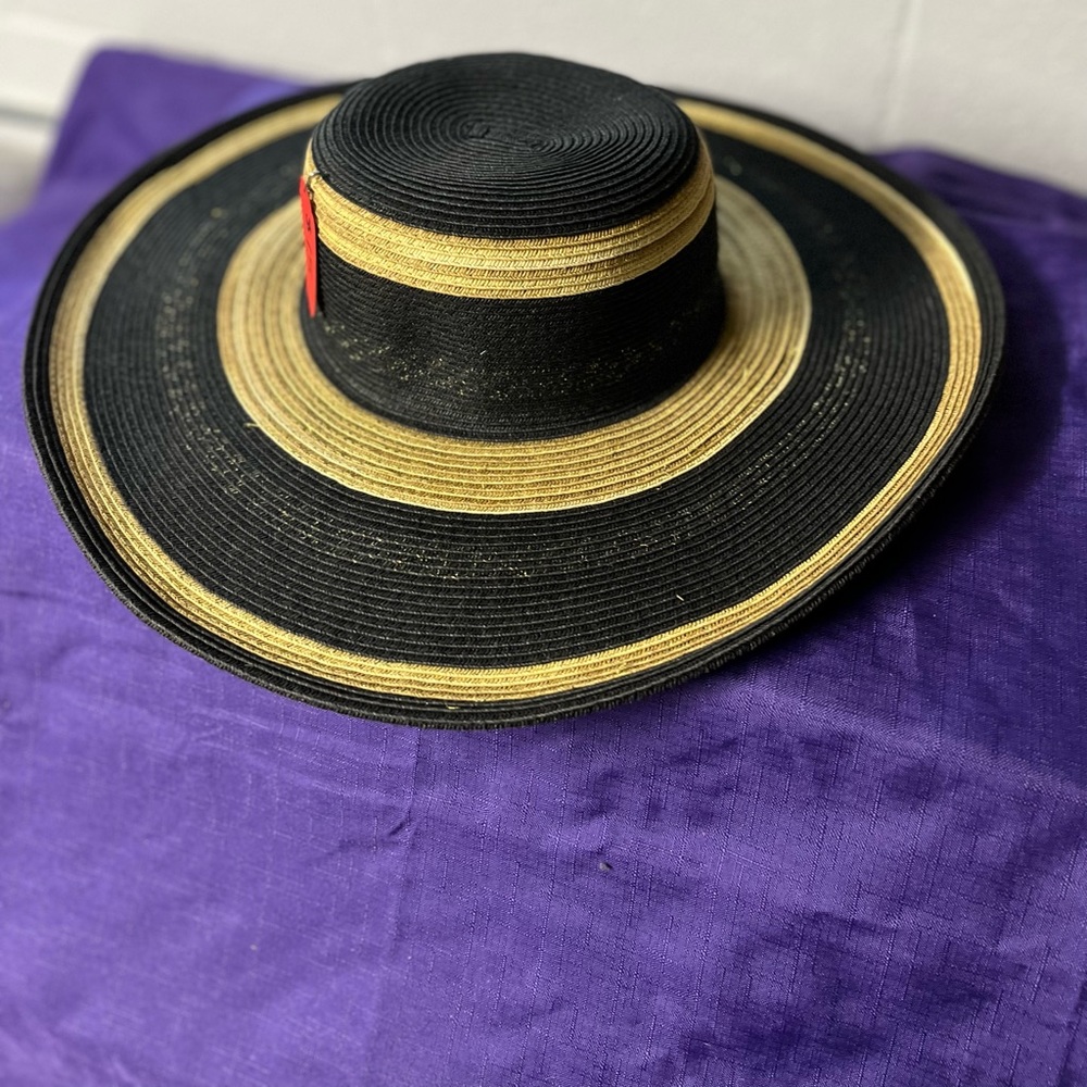 Karen Keith Black/tan straw hat - OS